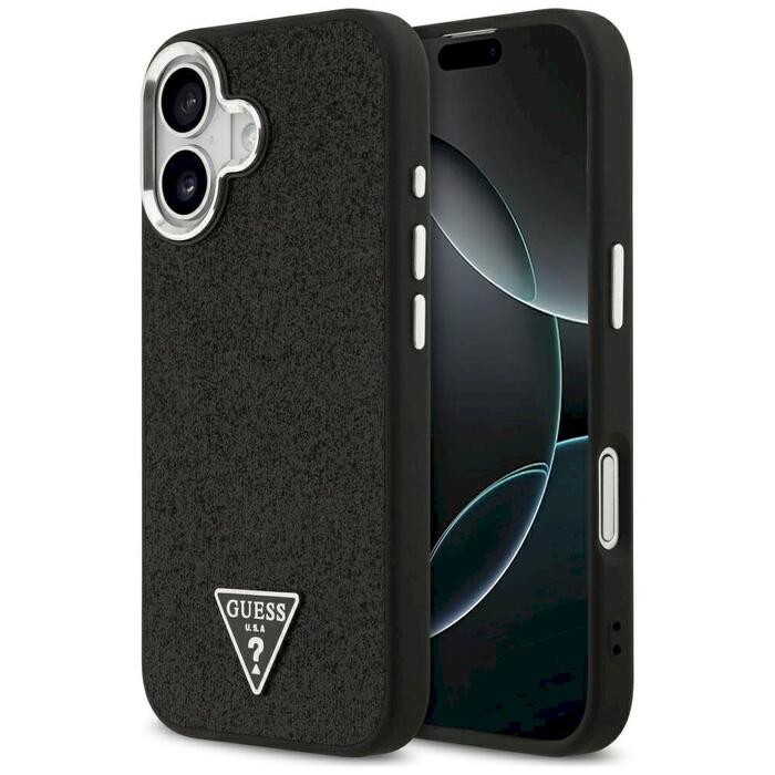 Case Guess Glitter Triangle Logo MagSafe Защитный чехол для iPhone 17 / чёрный (GUHMP17SPFGTSCMK)