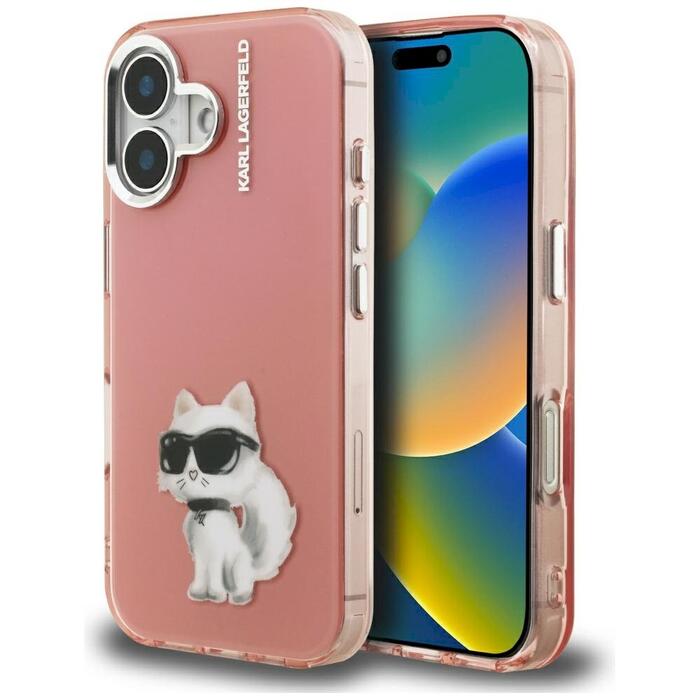 Karl Lagerfeld IML Aquarelle Choupette & Logo Защитный чехол для iPhone 16 / розовый (KLHCP16SHMCHAQP)