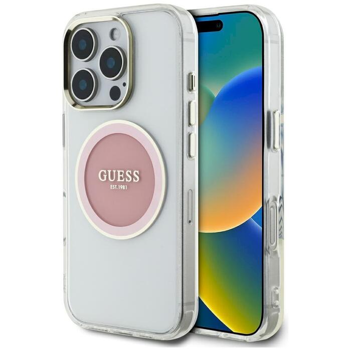 Guess IML Metal Colored Circle Classic Logo MagSafe Case Защитный чехол для iPhone 16 Pro Max / розовый (GUHMP16XHTDRCEDP)