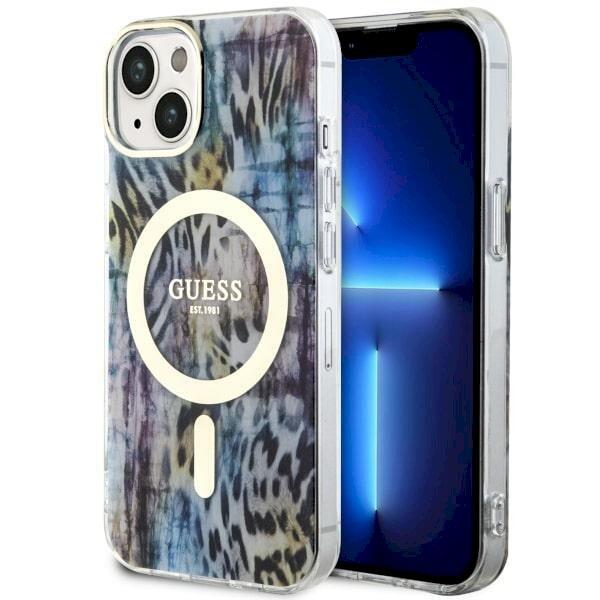 Guess GUHMP14SHLEOPWB Leopard MagSafe Защитный чехол для iPhone 14 / 15 / 13 6.1" / синий (GUHMP14SHLEOPWB)