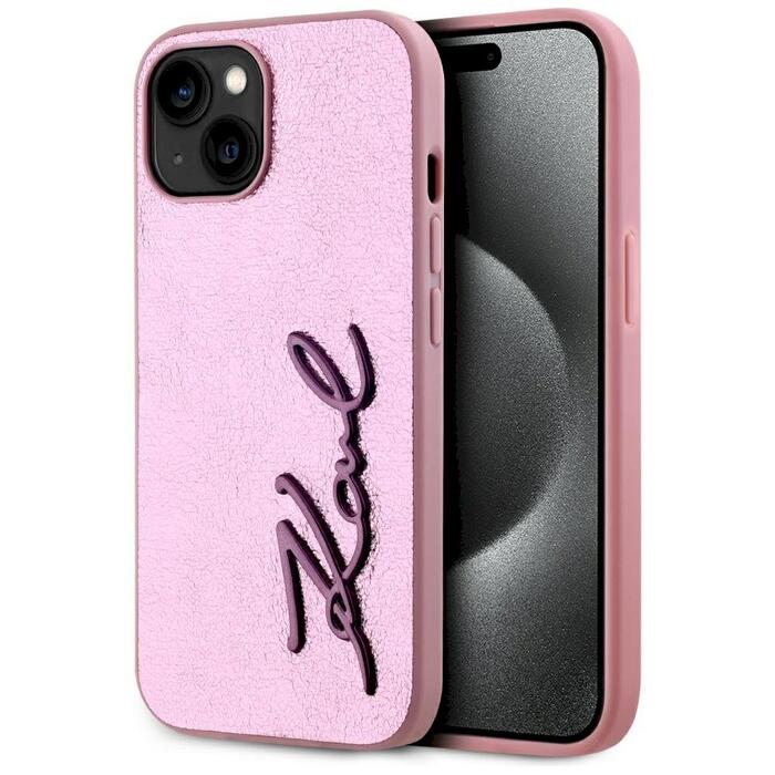 Case Karl Lagerfeld Wrinkled Metal Signature Защитный чехол для iPhone 15 / розовый (KLHCP15SPFMFBKMP)