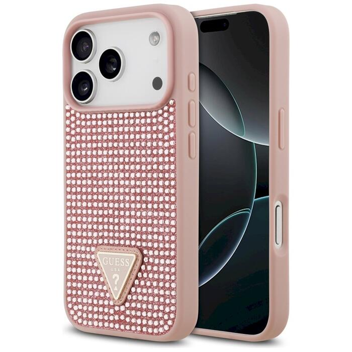 Case Guess Rhinestone Triangle Logo Защитный чехол для iPhone 17 Pro / розовый (GUHCP17LHDGTPP)