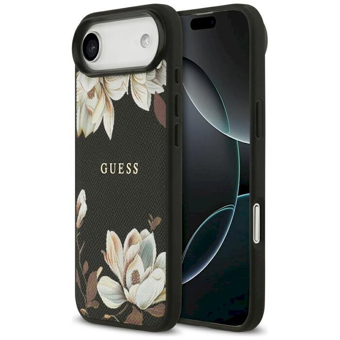 Guess Grained Flowers Classic Logo MagSafe Защитный чехол для iPhone Air / чёрный (GUHMP17MPGNMPLMK)