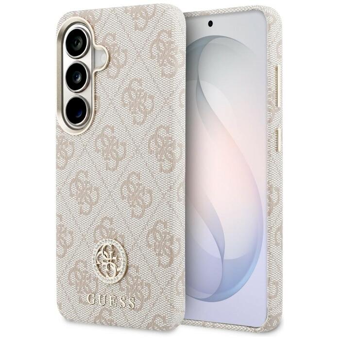 Case Guess 4G Rhinestone Round Logo MagSafe Защитный чехол для Samsung Galaxy S26 / розовый (GUHMS26SP4GRMDEP)