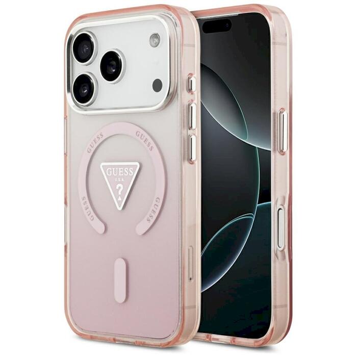 Case Guess IML Gradient Triangle Logo MagSafe Защитный чехол для iPhone 17 Pro / розовый (GUHMP17LHGTMLCGP)