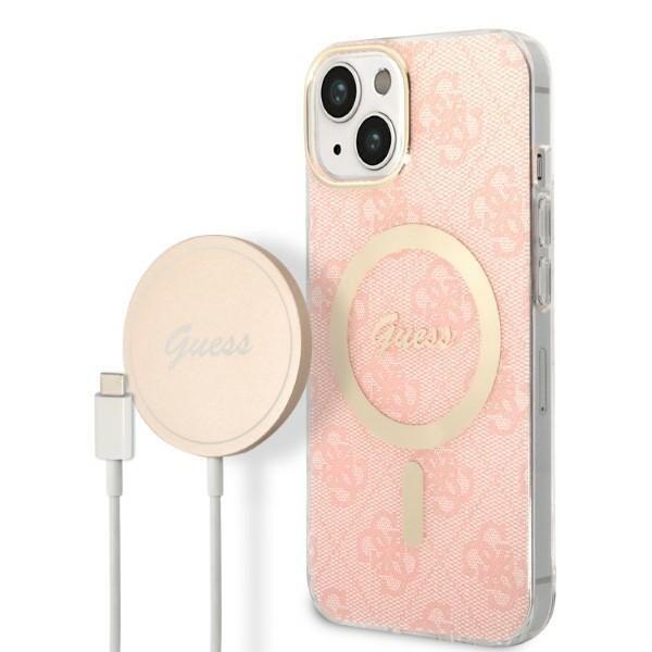 Guess Set GUBPP14MH4EACSP Защитный чехол + Зарядное устройство для iPhone 14 Plus / 15 Plus 6.7" / розовый (GUBPP14MH4EACSP)
