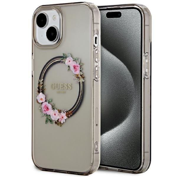 Guess GUHMP15SHFWFCK Hardcase IML Flowers Wreatch MagSafe Защитный чехол для iPhone 15 / 14 / 13 6.1" / чёрный (GUHMP15SHFWFCK)