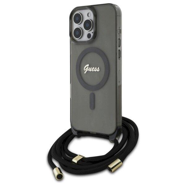 Guess GUHMP16XHCTSGNSK Crossbody Cord Script MagSafe Защитный чехол для iPhone 16 Pro Max 6.9" / чёрный (GUHMP16XHCTSGNSK)