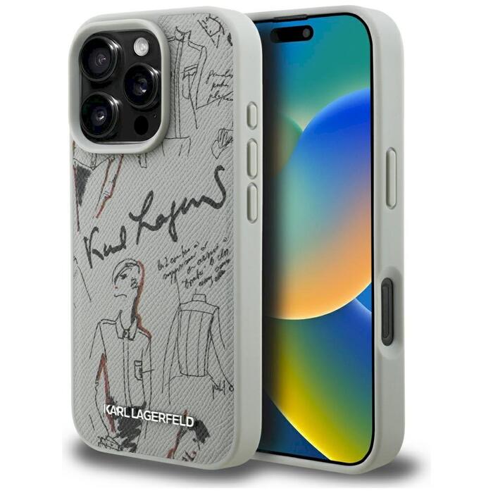 Karl Lagerfeld Grained Pattern & Logo MagSafe Case Защитный чехол для iPhone 16 Pro / серый (KLHMP16LPGGRMPKG)