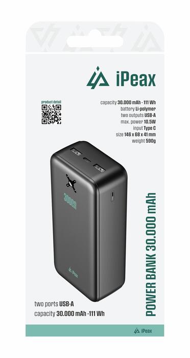 iPeax Power Bank 2x USB-A Внешний аккумулятор 30000mAh (90010120)