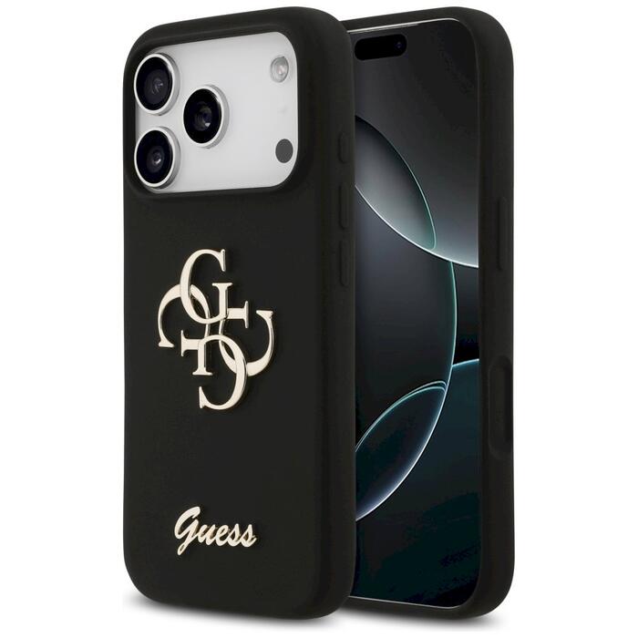 Guess Silicone Big 4G Script case Защитный чехол для iPhone 17 Pro / чёрный (GUHCP17LSC4GSMK)