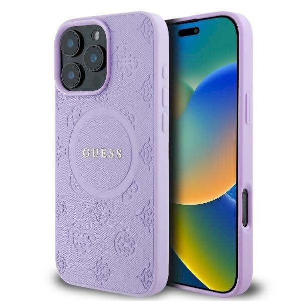 Guess GUHMP16XPSAPSMEU Hardcase Saffiano Peony Classic Logo Защитный чехол для iPhone 16 Pro Max 6.9" / фиолетовый (GUHMP16XPSAPSMEU)