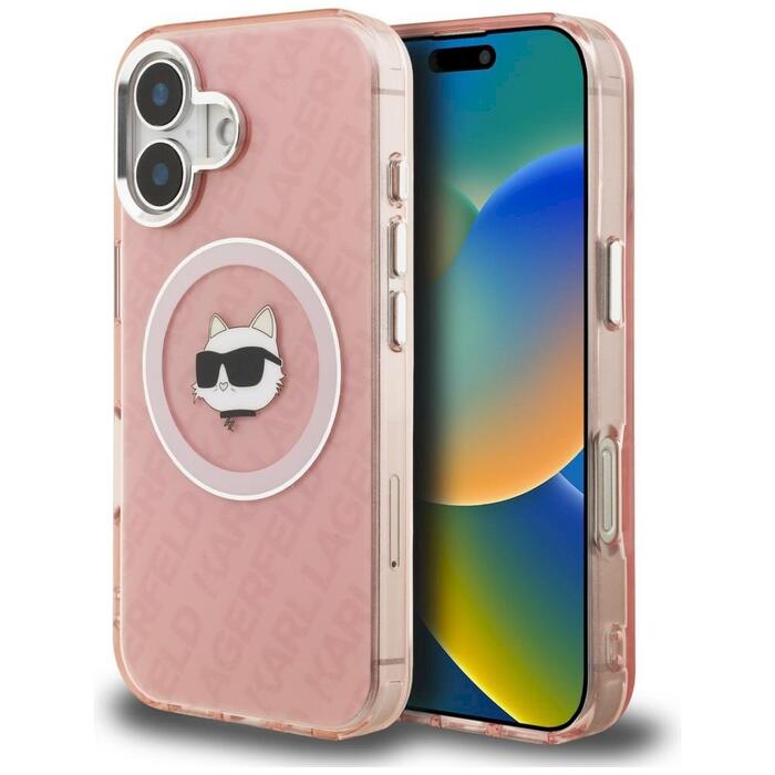 Karl Lagerfeld IML Choupette Head Logo MagSafe Защитный чехол для iPhone 16 / розовый (KLHMP16SHMKBCHP)