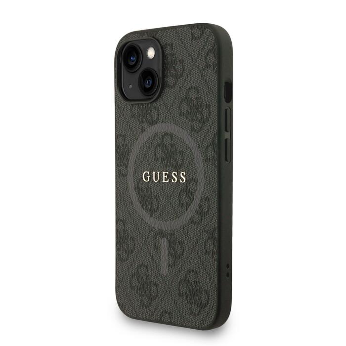 Guess PU Leather 4G Colored Ring Strap MagSafe Case Защитный чехол для iPhone 15 / чёрный (GUHMP15SP4GREGSK)