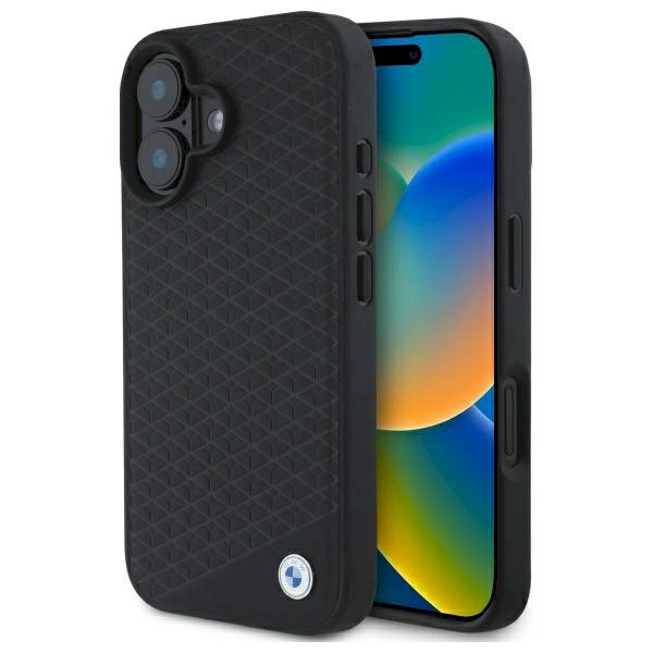 BMW BMHMP16S23RDDK Sign Leather Diamond Metal Logo MagSafe Aizsargapvalks priekš iPhone 16 6.1" / melns (BMHMP16S23RDDK)