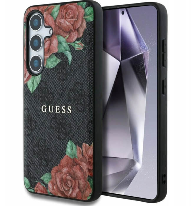 Guess Leather 4G Flowers Print Metal Classic Logo MagSafe Чехол для Samsung Galaxy S25 (GUHMS25SP4ROPEMCK)
