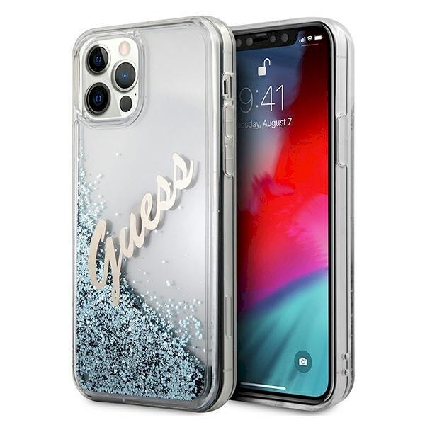 Guess GUHCP12LGLVSBL Glitter Vintage Script Защитный чехол для iPhone 12 Pro Max 6.7" / синий (GUHCP12LGLVSBL)
