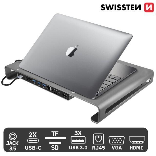Swissten Daudzfunkcionāla USB-C Klēpjdatora dokstacija /