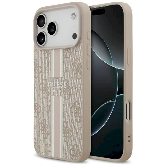 Case Guess 4G Printed Stripes MagSafe Защитный чехол для iPhone 17 Pro Max / розовый (GUHMP17XP4RPSP)