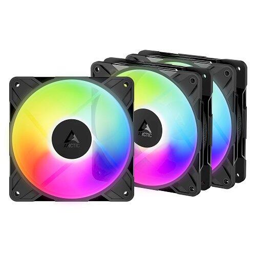 ARCTIC P12 PRO Reverse PWM PST A-RGB Augstas veiktspējas ventilatori 120mm 4-pin 3 gab. — melns (ACFAN00333A)