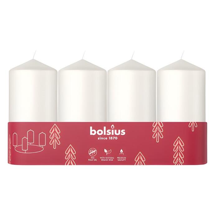Bolsius Cilindra Sveces 4gab 100x48mm White (37306902)