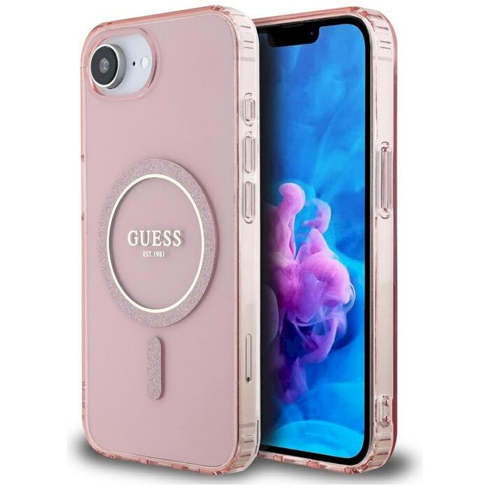 Guess IML Glitter Circle MagSafe Case Защитный чехол для iPhone 16e/17e / розовый (GUHMPSE4HFGEREP)