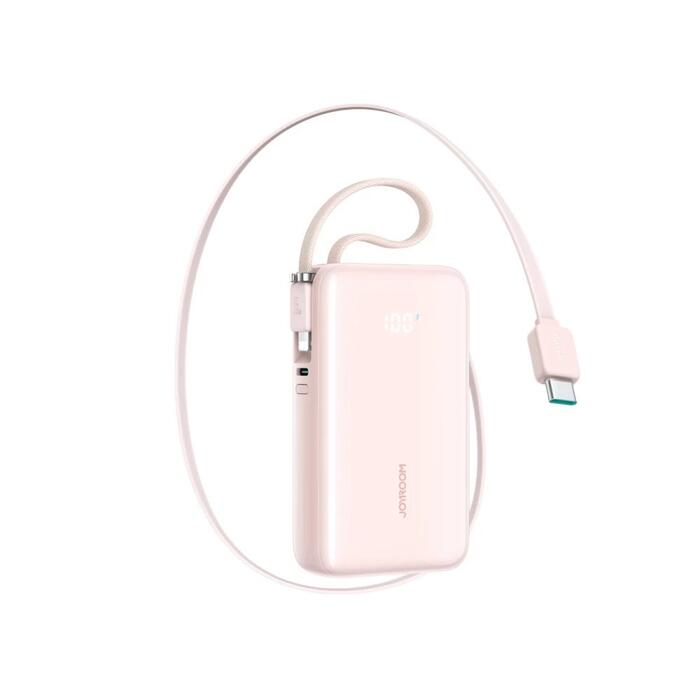Joyroom JR-PR2L Power Bank with Digital Display, C+U+U, PD 35W, 10000 mAh with Built-in Retractable Type-C and Lightning Lanyard cable (0.7m) Зарядная батарея / розовый (JR-PR2L-PNK)