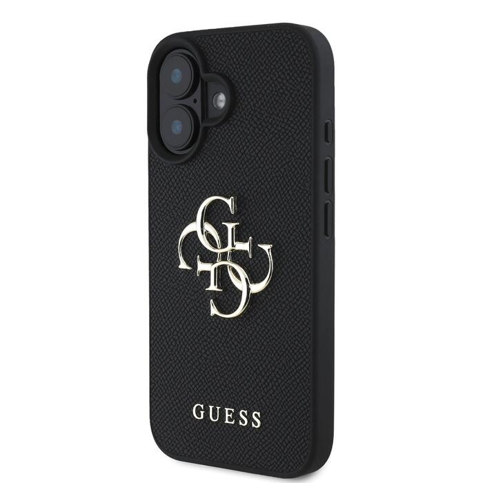 Guess PU Grained 4G Metal Logo Case  Чехол для Apple iPhone 16 (GUHCP16SPGT4MBK)