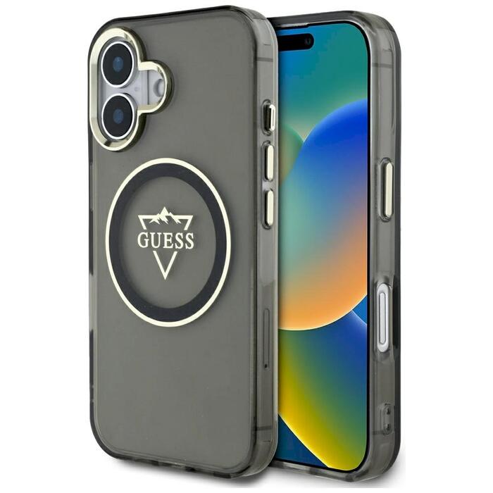 Guess IML Metal Mountain Logo MagSafe Case Защитный чехол для iPhone 16 / чёрный (GUHMP16SHFGTMSLSK)