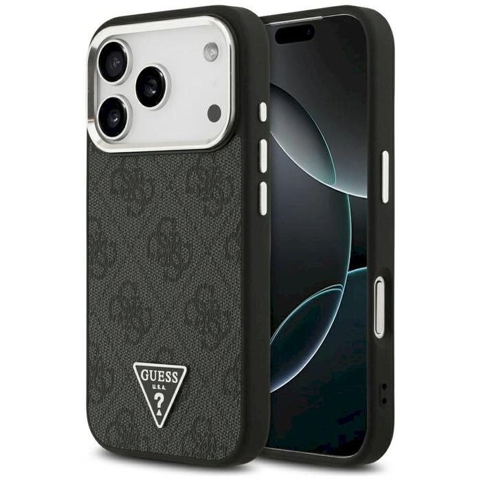 Guess 4G Triangle Logo MagSafe Case Защитный чехол для iPhone 17 Pro / чёрно-серебристый (GUHMP17LP4TSRCMK)