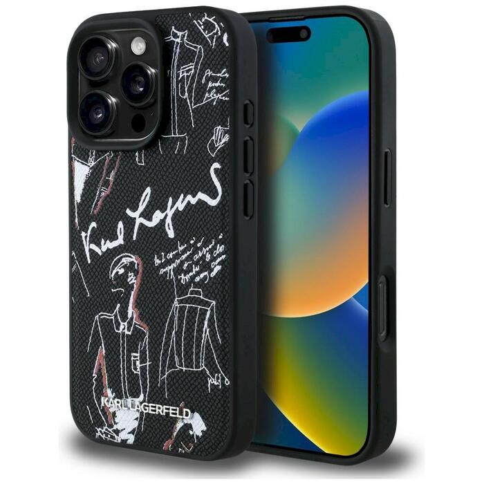 Karl Lagerfeld Grained Pattern & Logo MagSafe Case Защитный чехол для iPhone 16 Pro / чёрный (KLHMP16LPGGRMPK)