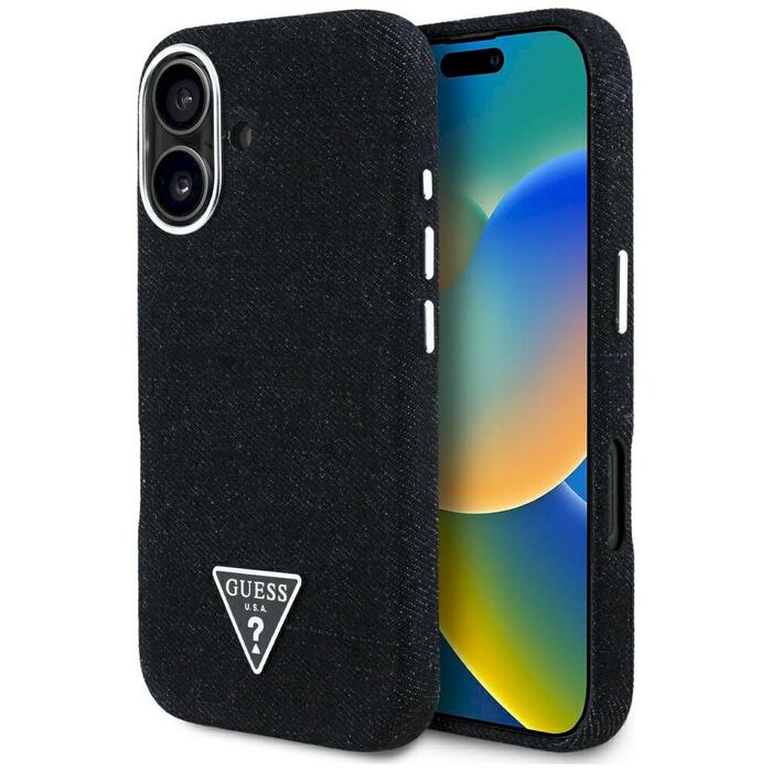 Case Guess Denim Triangle Logo MagSafe Защитный чехол для iPhone 16 / чёрный (GUHMP16SRJFWTLK)
