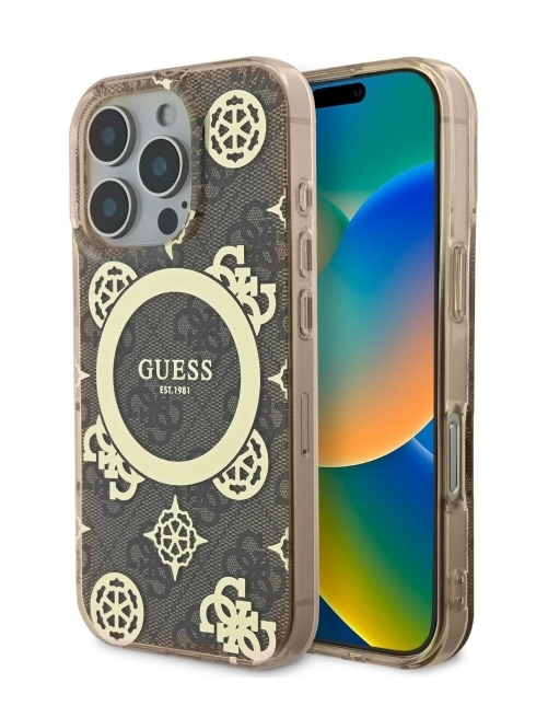 Guess IML Peony On 4G Background MagSafe Защитный Чехол для Apple iPhone 16 Pro Max (GUHMP16XH4PYEEW)