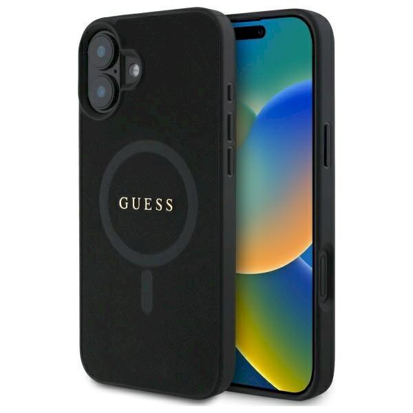 Guess GUHMP16SPSAHMCK Saffiano Classic Logo MagSafe Защитный чехол для iPhone 16 6.1" / чёрный (GUHMP16SPSAHMCK)