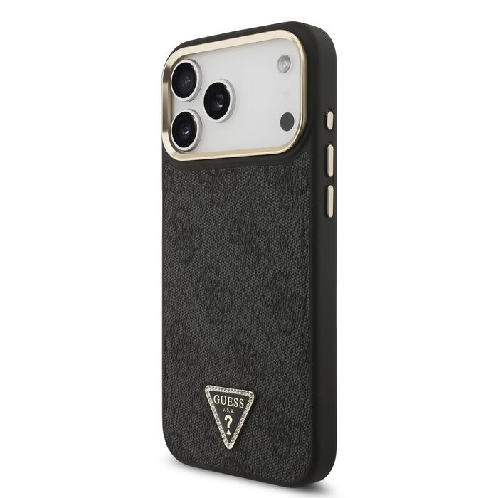 Guess PU Leather 4G Strass Triangle Logo Gold Frame MagSafe Case Защитный чехол для iPhone 17 Pro Max (GUHMP17XP4GTDGMK)