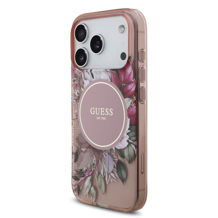 Guess IML Flowers Strap MagSafe Case Защитный чехол для iPhone 17 Pro / розовый (GUHMP17LHFWBRCESP)