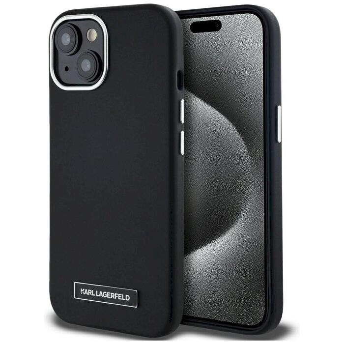 Karl Lagerfeld FW Metal Plate MagSafe Case Защитный чехол для iPhone 15 / чёрный (KLHMP15SPGMSRPK)