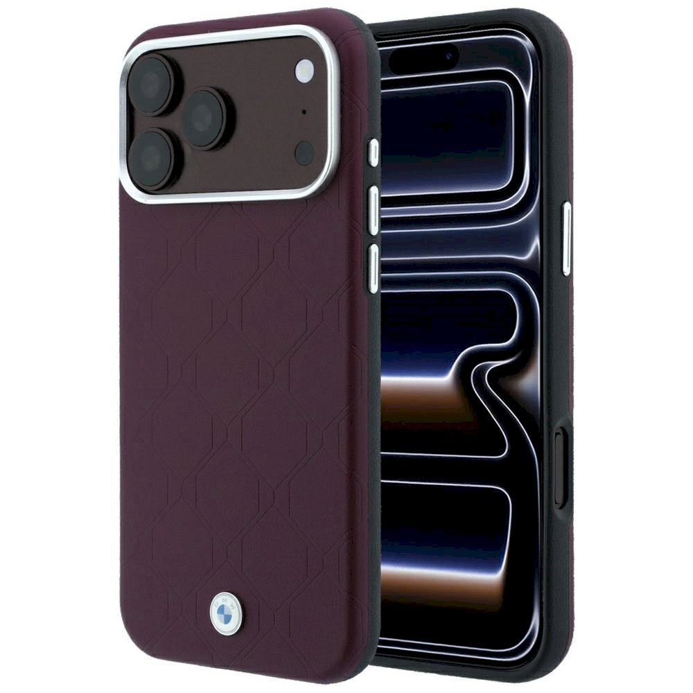 BMW Sign Deboss Quilted Metal Logo MagSafe Case Aizsargapvalks priekš iPhone 18 Pro / 17 Pro / bordo (BMHMP18L26SWOSPR)