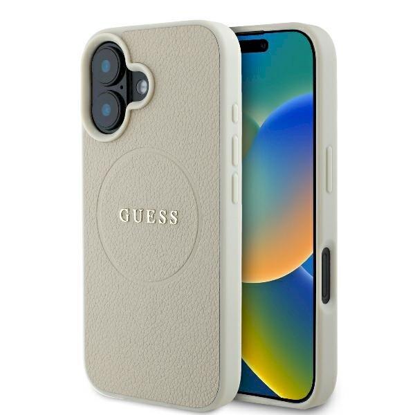 Guess GUHMP16SPGHSMME Hardcase Grained Ring MagSafe Защитный чехол для iPhone 16 6.1" / бежевый (GUHMP16SPGHSMME)
