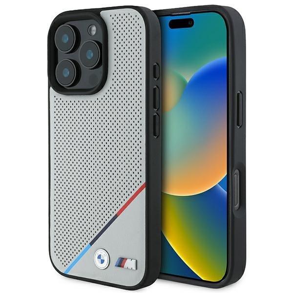 BMW M Perforated Tricolor Line MagSafe Защитный Чехол для Apple iPhone 16 Pro (BMHMP16L23PUPDG)