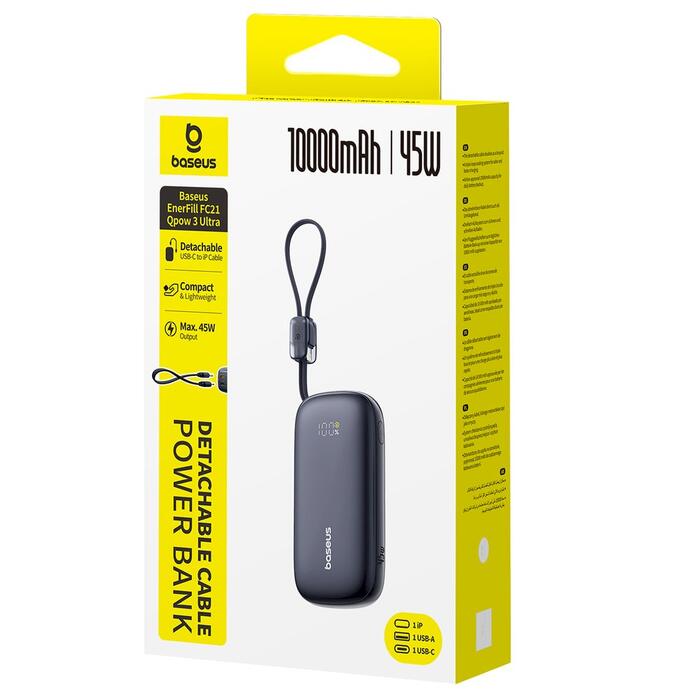 Baseus EnerFill FC21 Qpow 3 Ultra Портативный аккумулятор 10000 mAh 45W / чёрный (6932172692469)