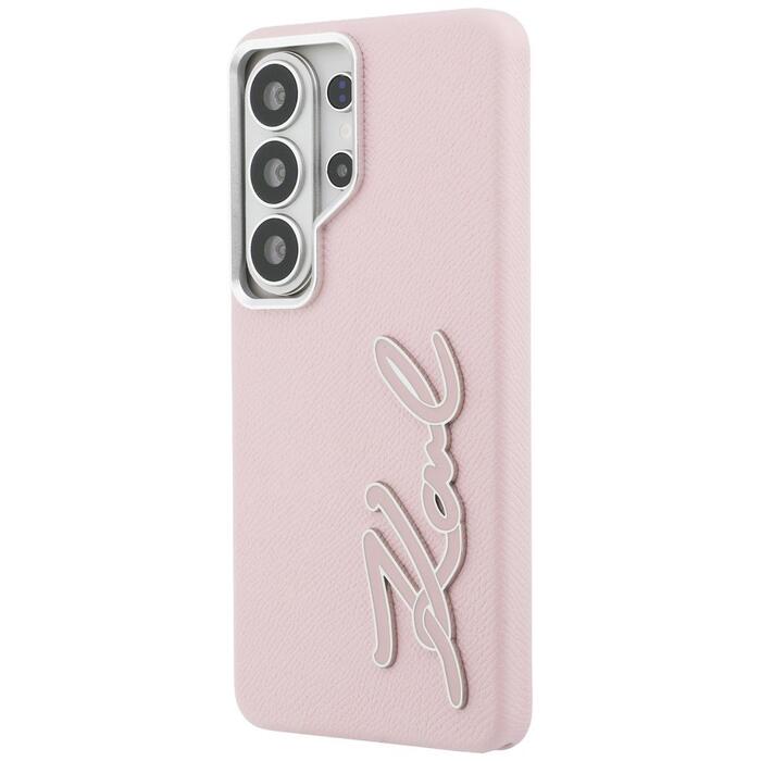 Karl Lagerfeld Grained Signature Metal Resin Logo Защитный чехол для Samsung Galaxy S26 Ultra / розовый (KLHCS26LPGFKSRSP)