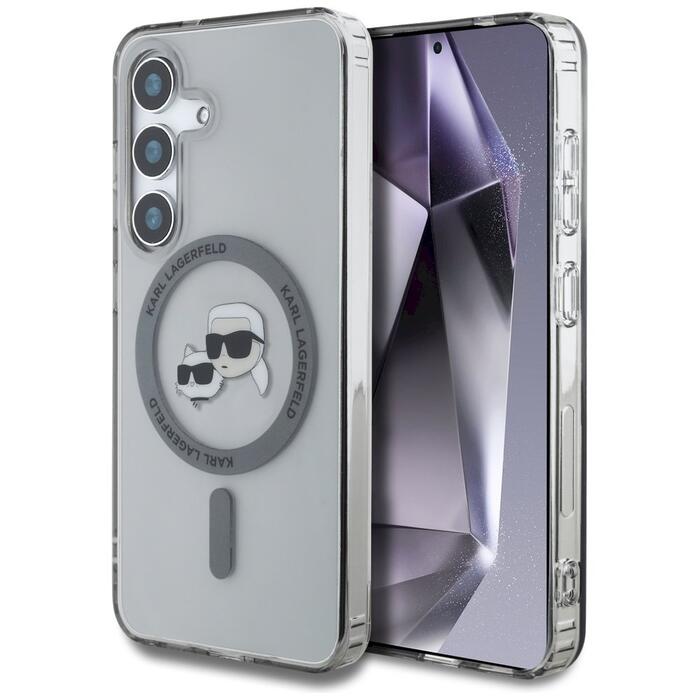 Case Karl Lagerfeld Button Karl & Choupette Heads Printed Logo MagSafe Защитный чехол для Samsung Galaxy S25+ / чёрный (KLHMS25MHLSKCK)