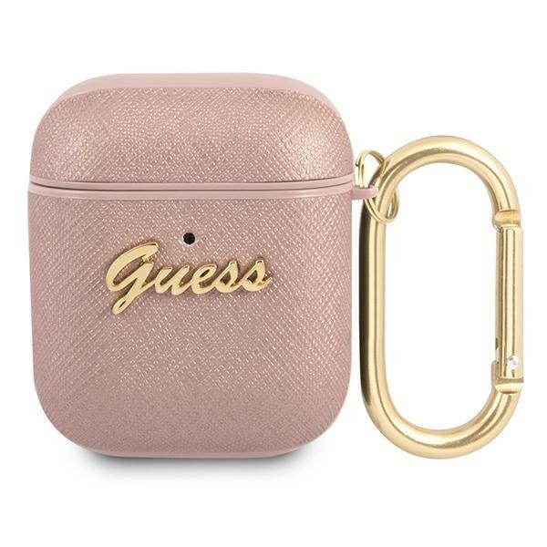 Guess GUA2SASMP AirPods cover Saffiano Script Metal Collection Защитный чехол для AirPods / розовый (GUA2SASMP)