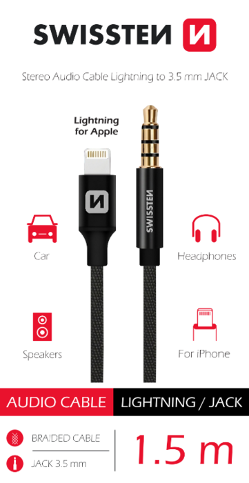 Swissten Textile Audio Adapteris Lightning /