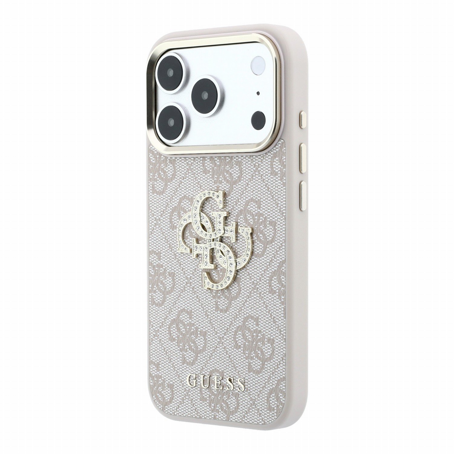 Guess PU 4G Strass Metal Logo Case Aizsargapvalks priekš iPhone 18 Pro Max / rozā (GUHCP18X6P4DSMLP)