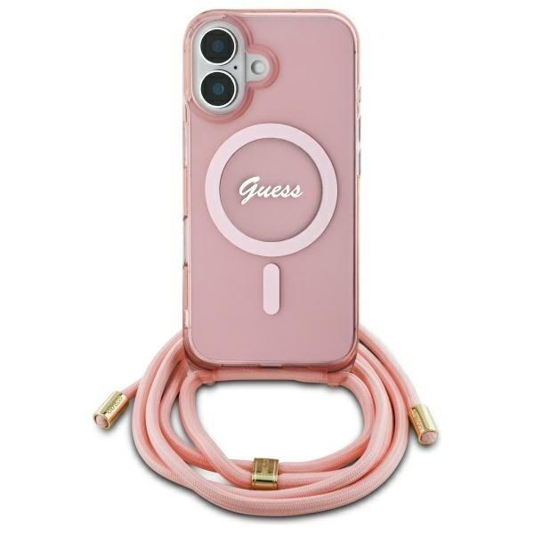 Guess GUHMP16SHCTSGNSP Hardcase Crossbody Cord Script MagSafe Защитный чехол для iPhone 16 6.1" / розовый (GUHMP16SHCTSGNSP)