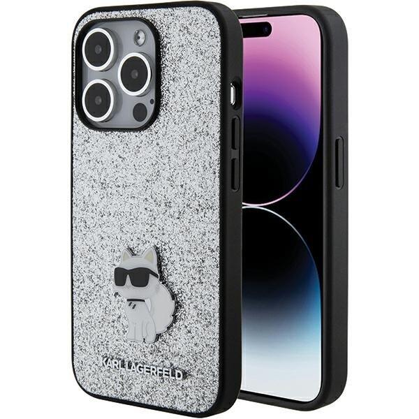 Karl Lagerfeld Fixed Glitter Choupette Logo Metal Pin Защитный Чехол для Apple iPhone 15 Pro Max (KLHCP15XGCNPSG)