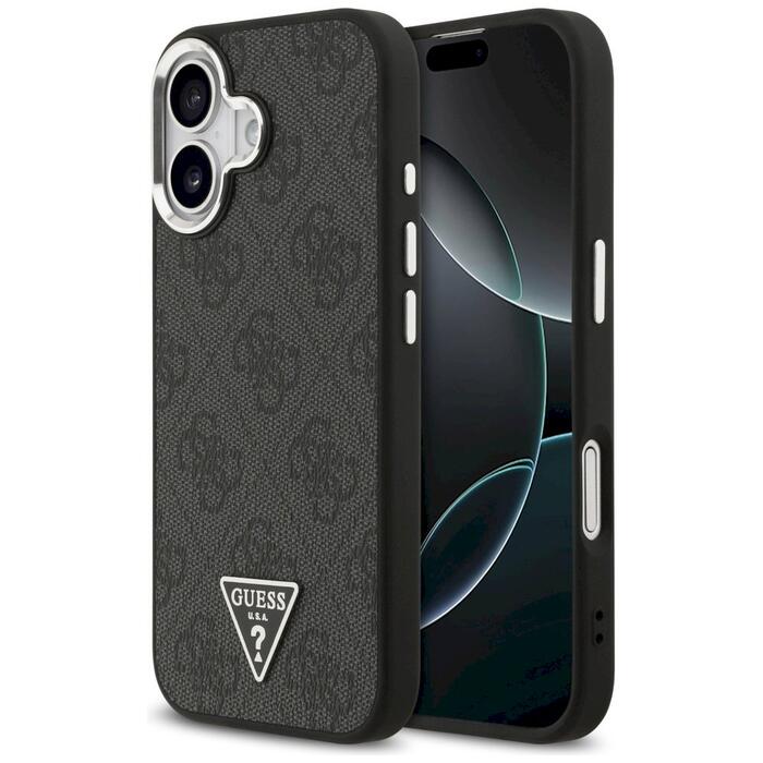 Case Guess 4G Triangle Logo MagSafe Защитный чехол для iPhone 17 / чёрный/серебристый (GUHMP17SP4TSRCMK)