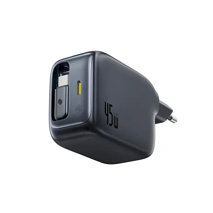 Baseus EnerCore CJ11 Зарядное устройство 45W USB-C со встроенным выдвижным кабелем USB-C / чёрная (6932172695484)